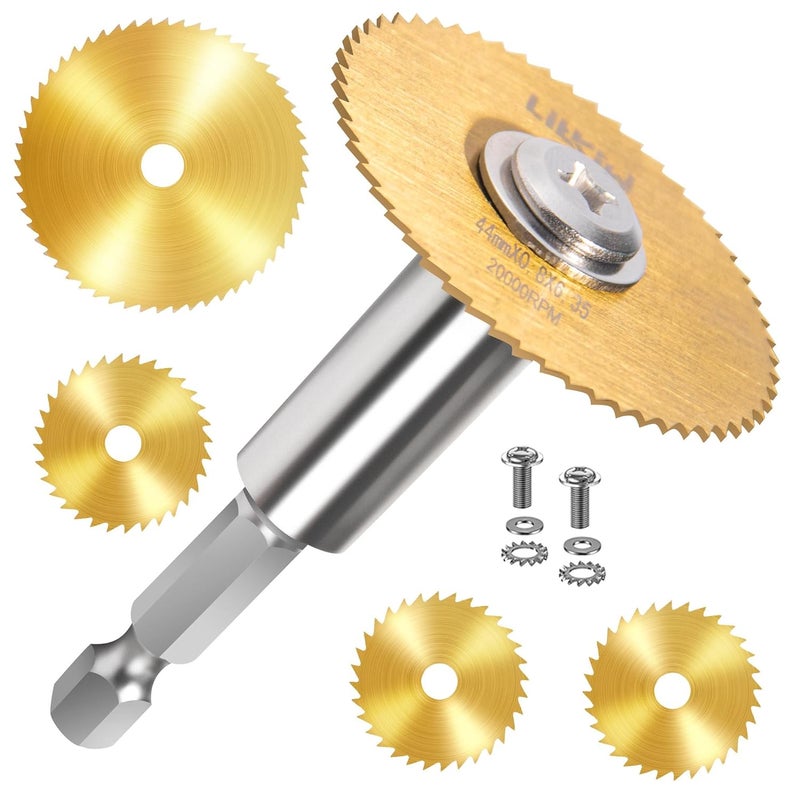 LitKiwi 1/4-Inch Hex Shank with 4PCS Rotary Drill Saw Blades(Titanium Coating),HSS Saw Disc Wheel Cutting Blades for Drills Rotary Tools - Image 1